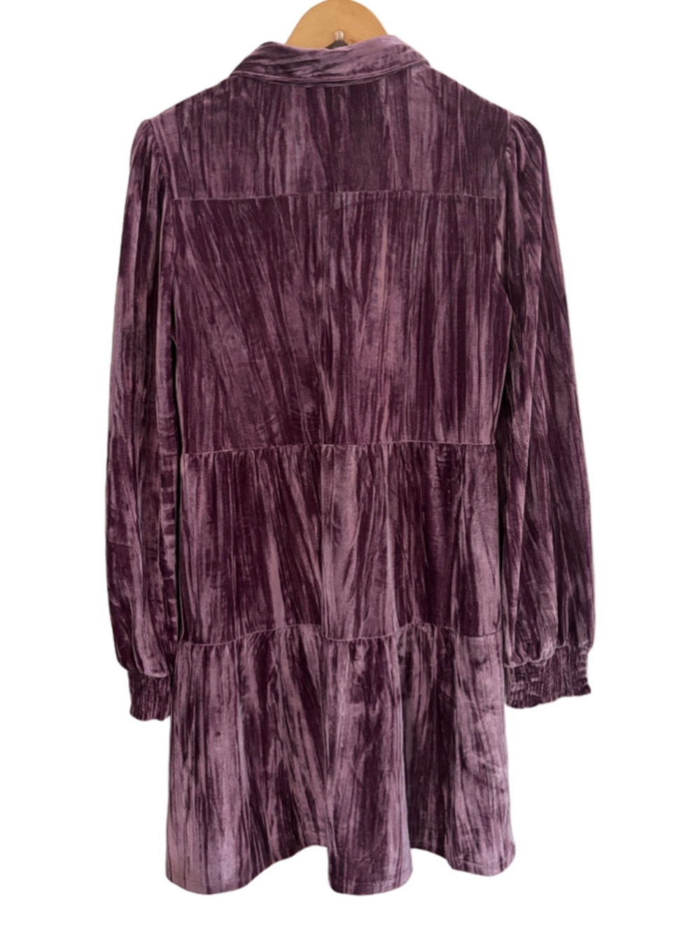 Cato purple crushed stretch velvet lg puff slv shirt dress SZ M goth festival - Picture 3 of 10